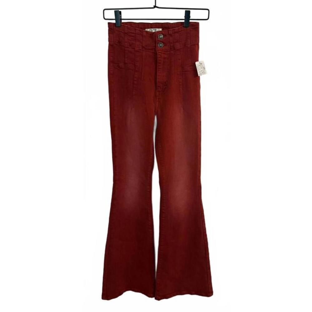 Free People We the Free 27 NWT Stretchy Denim High-Waisted Flare Jeans Wine New